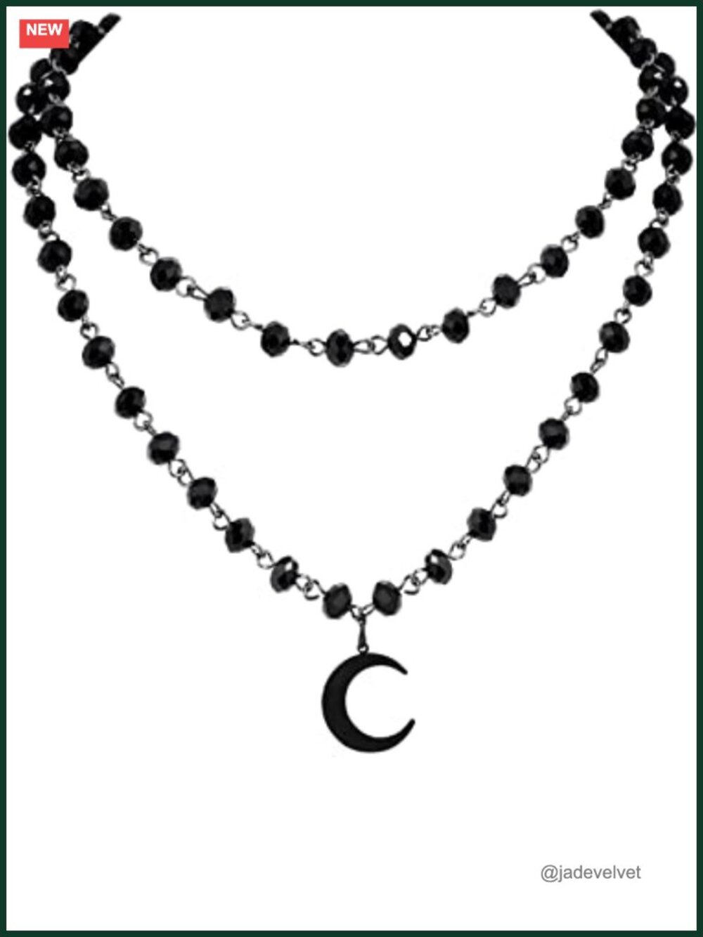 Layered Black Beaded Moon Choker Necklace Gothic Punk Grunge Jewelry